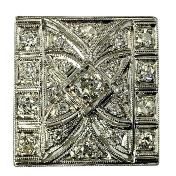 Platinum and Diamond Tile Ring with Milgrain Edges Size 6.5 #18860 - Picture 1 of 8
